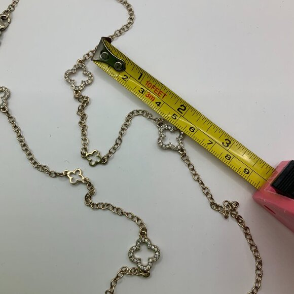 Banana Republic Rhinestone Clover Gold Tone Chain Necklace - Picture 5 of 7